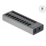 USB хъб Delock 10 x USB-A, 1 x USB-B, 5 Gbps, Превключвател, LED индикатор, Сив