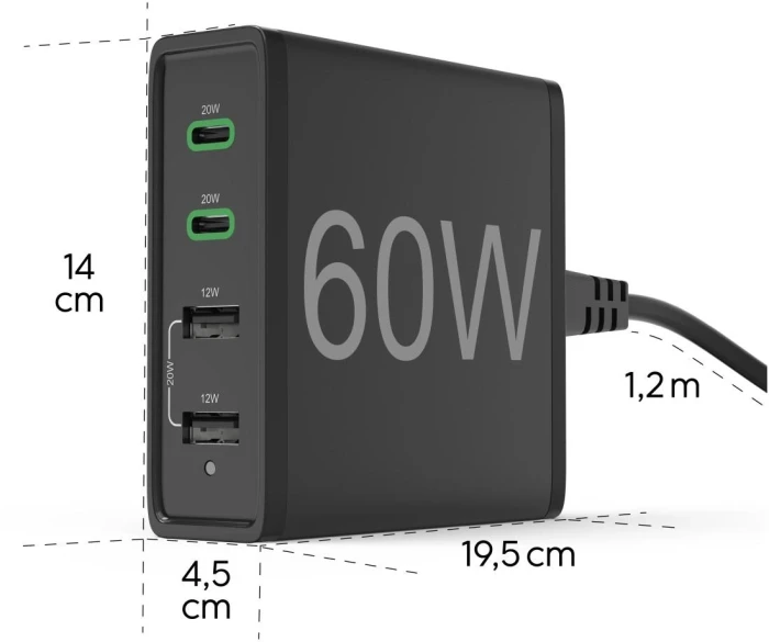HAMA Зарядна станция 4 порта 60W