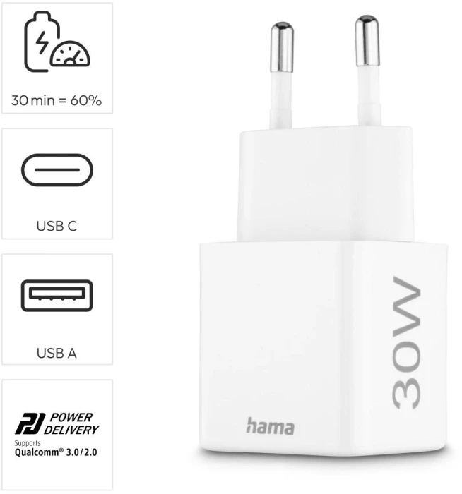 HAMA Бързо мини Gan зарядно 30 W