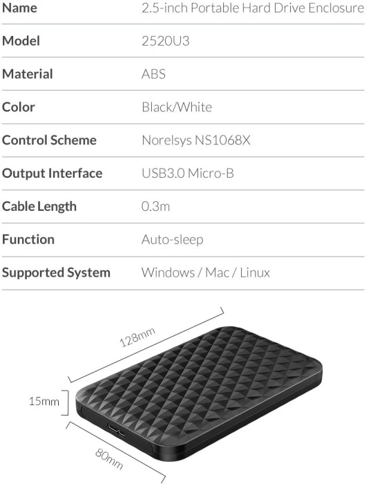Orico 2520U3 кутия за диск 2.5"