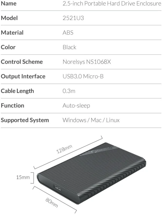 Orico 2521U3 кутия за диск 2.5"