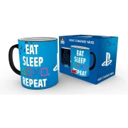 Чаша ABYSTYLE PLAYSTATION Mug Heat Change Eat Sleep Repeat, Сменящ се цвят, Черен