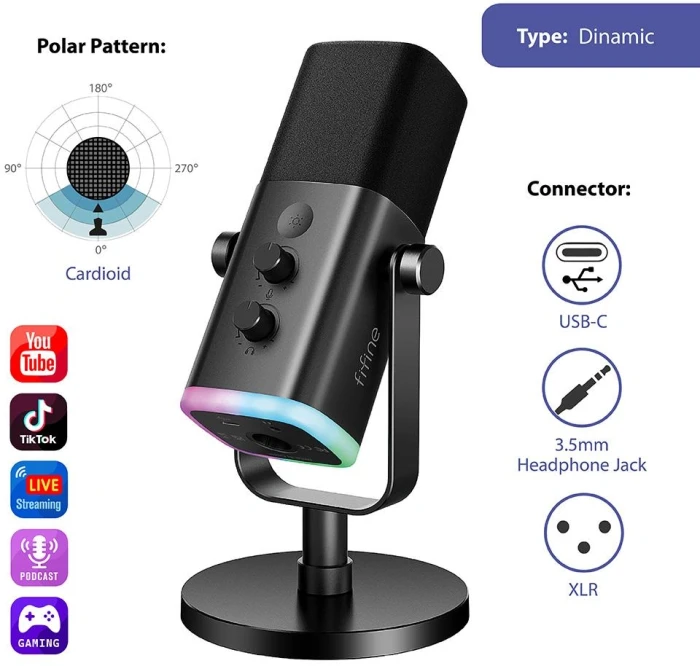 FIFINE AM8 Dynamic RGB XLR/USB - Black