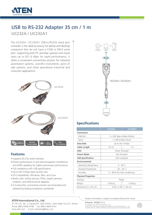 ATEN UC232A USB-A > RS-232 - 0.35m