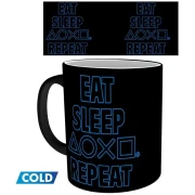 Чаша ABYSTYLE PLAYSTATION Mug Heat Change Eat Sleep Repeat, Сменящ се цвят, Черен