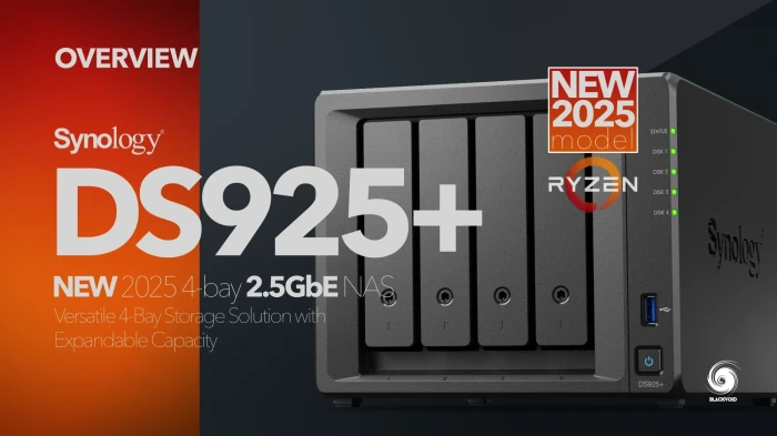 Мрежов сторидж Synology DS925+, за 4 диска, AMD Ryzen V1500B - 4 Cores