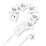 HAMA Разклонител 5 гнезда, USB-A 12 W, гъвкав, превключвател, 1,4 м, бял