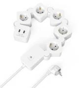 HAMA Разклонител 5 гнезда, USB-A 12 W, гъвкав, превключвател, 1,4 м, бял