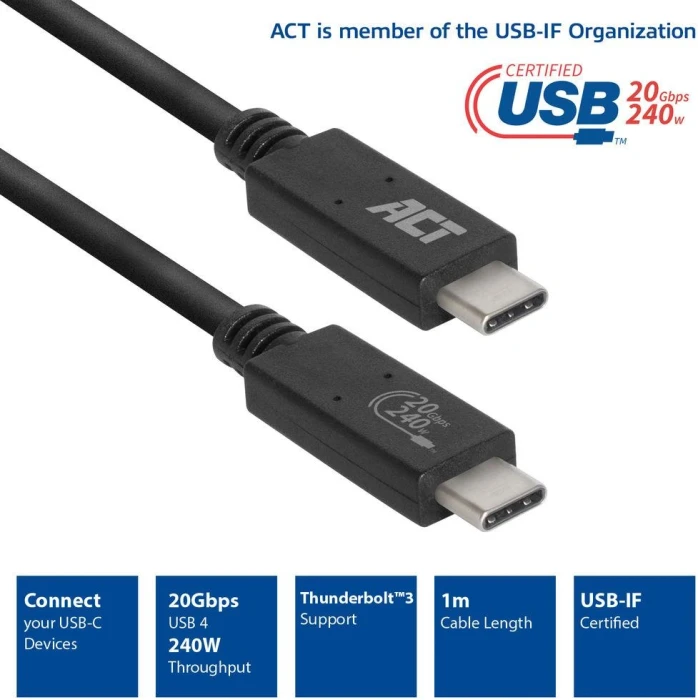 ACT USB4-C 20Gbps 240W - 1.0m
