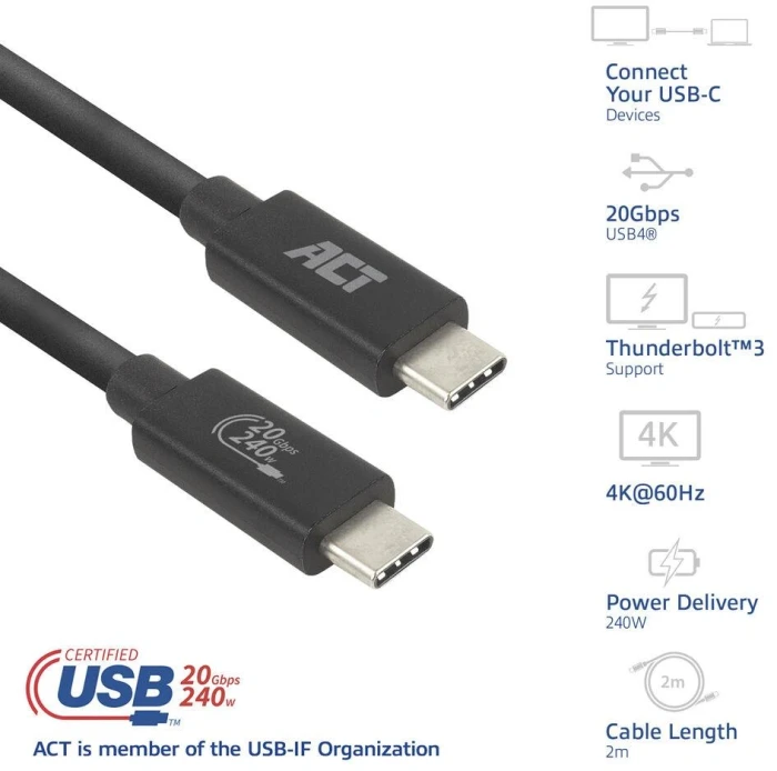 ACT USB4-C 20Gbps 240W - 2.0m