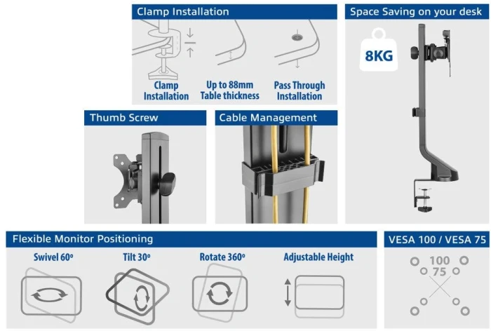 ACT Стойка за монитор до 32" с регулиране на височината