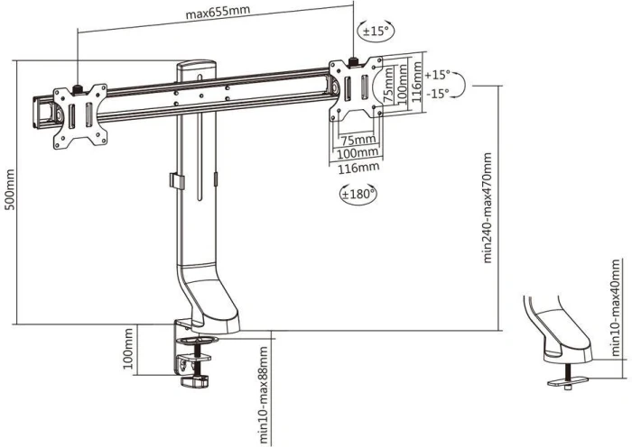 ACT Стойка за 2 бр мониторa 27" с регулиране на височината