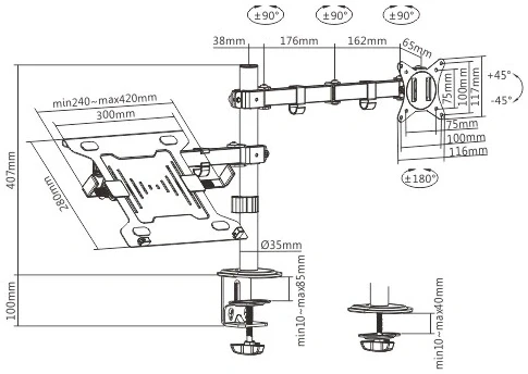 Gembird Стойка за монитор с лаптоп стойка MA-DA-03