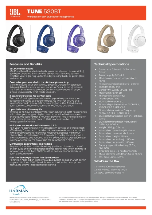 JBL TUNE 530BT Bluetooth - Black