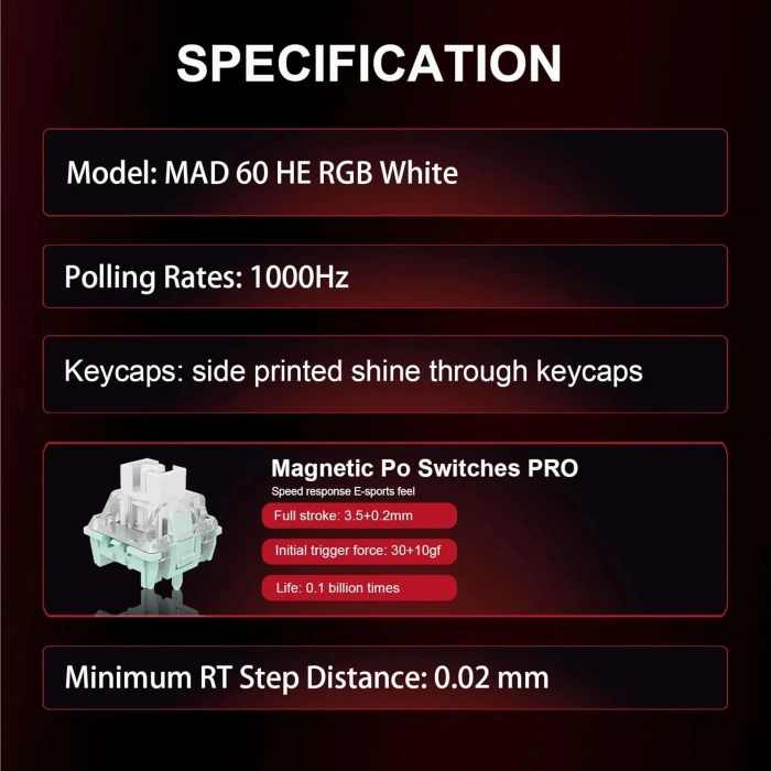 Madlions MAD 60 HE Flagship 8K White Magnetic Amber Pro Switches
