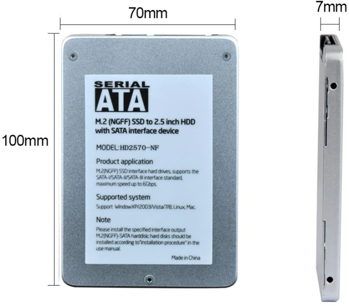 Makki адаптер M.2 SATA > 2.5" Aluminium