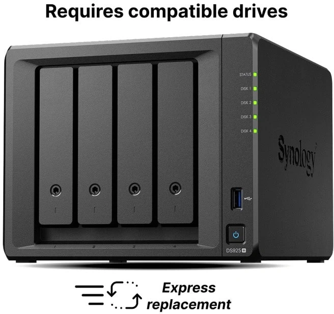 Мрежов сторидж Synology DS925+, за 4 диска, AMD Ryzen V1500B - 4 Cores