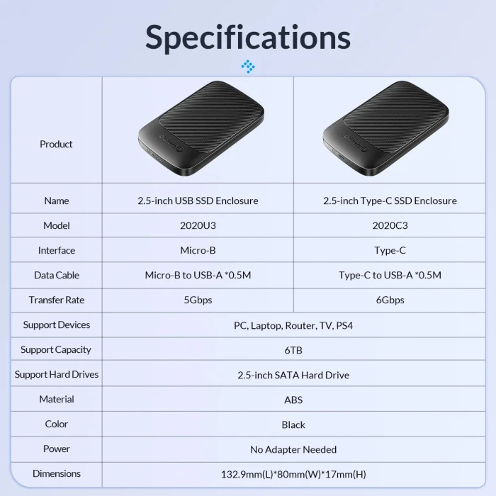 Orico 2020C3 кутия за диск 2.5" USB-C