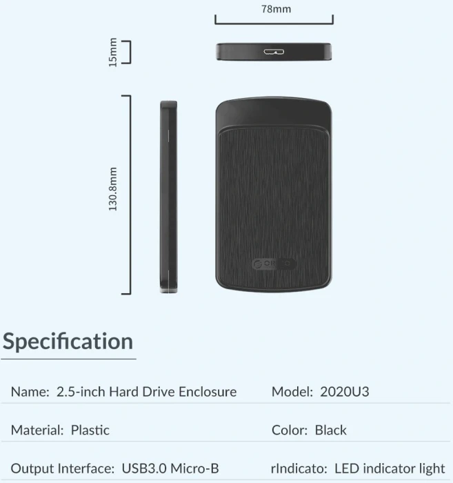 Orico 2020U3 кутия за диск 2.5"