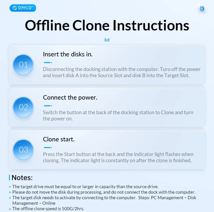 Orico Dock 2 x HDD/SSD 2.5"/3.5" Clone
