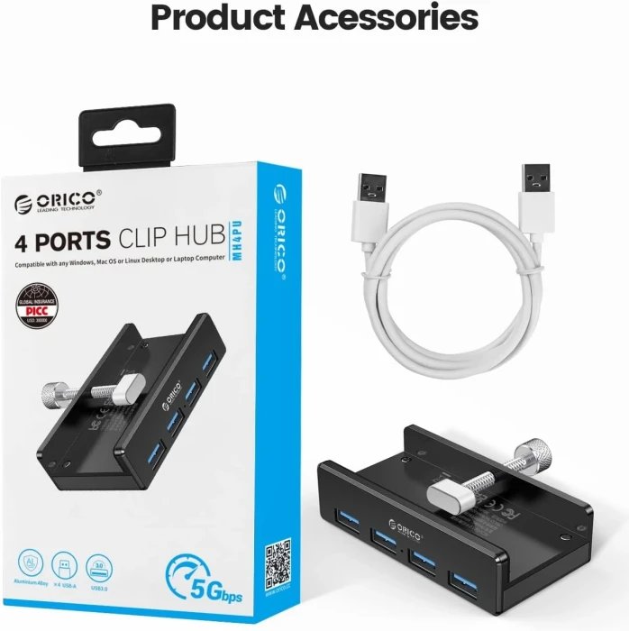 Orico MH4PU-BK Clip Type 4 x USB 5Gbps