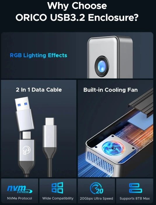 Orico OUM2-G20 M.2 NVMe USB-C 20Gbps