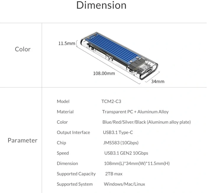 Orico TCM2-C3 M.2 NVMe USB-C