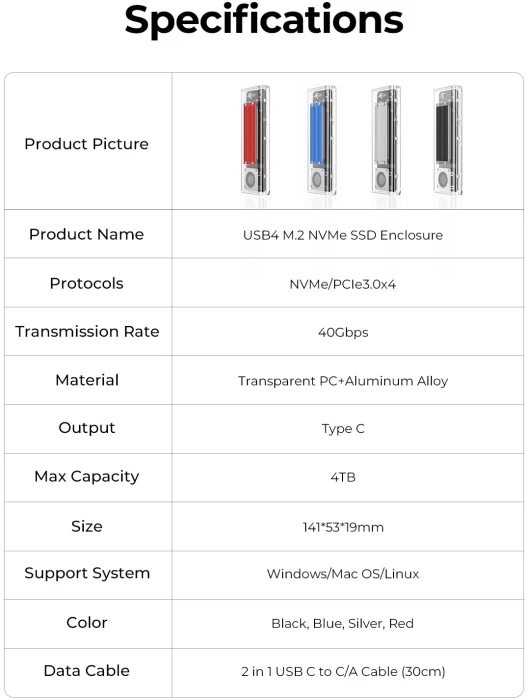 Orico TCM2-U4 M.2 NVMe USB-C/A