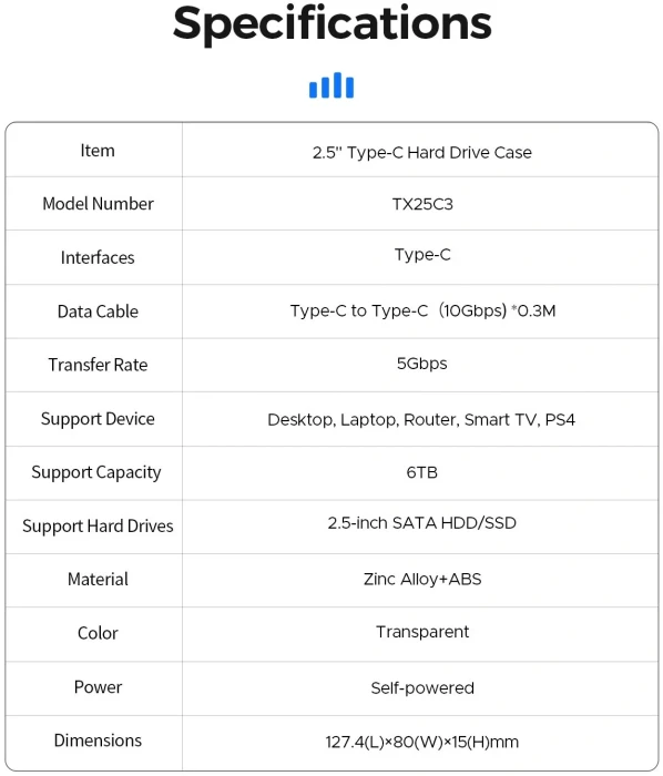 Orico TX25C3 кутия за диск 2.5" USB-C