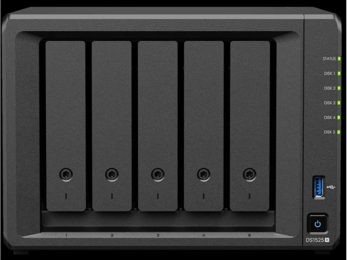 Мрежов сторидж Synology DS1525+, за 5 диска, AMD Ryzen V1500B - 4 Cores
