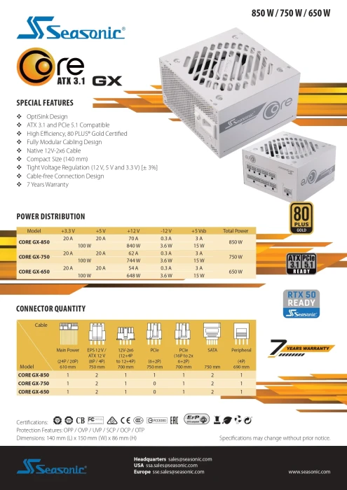 Seasonic CORE GX White 2024 Gold 750W