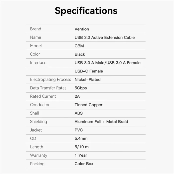 Vention USB 3.0 Кабел удължение 5.0m