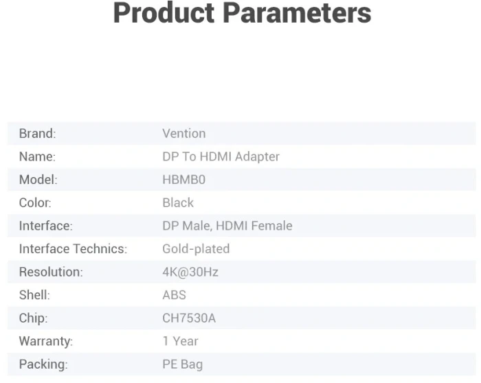 Vention адаптер DisplayPort > HDMI 4К
