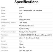 Vention HGBHI DisplayPort 2.1 16K - 3.0m