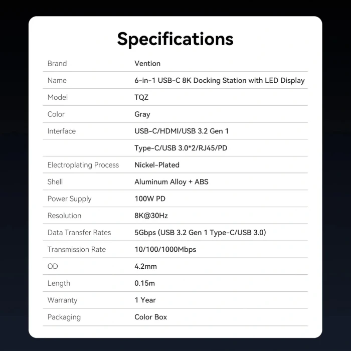 Vention TQZHB 6in1 USB-C