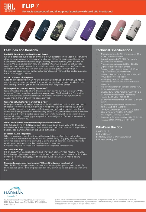 JBL Flip 7 Bluetooth - Blue