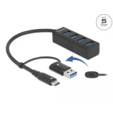 USB хъб Delock 63828, 3.2 Gen 1, 4 x USB-A, USB-C, USB-A конектор, Черен