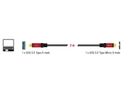 Кабел Delock  USB-A мъжко - USB Micro-B мъжко, 2 м, Premium, Екраниран, Черен