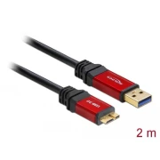 Кабел Delock USB-A мъжко - USB Micro-B мъжко, 2 м, Premium, Екраниран, Черен