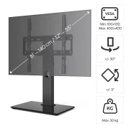 Стойка за TV HAMA, въртяща се, регулируема на височина, 140 см (55") до 30 кг