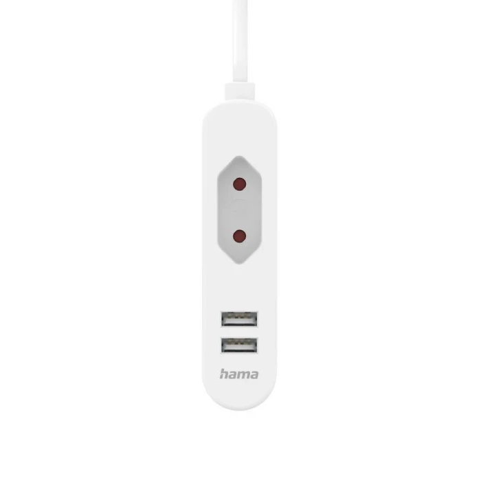 Hama USB захранване/разклонител с 1,9 м дълъг кабел и евробукса, 2x USB-A, бял