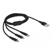 Кабел за зареждане Delock 3 в 1, USB - Lightning Micro USB- USB-C, 1м, Черен