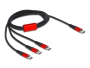Кабел за зареждане Delock  3 в 1, USB-C - 3 x USB-C, 1м, Черен/Червен