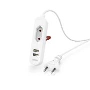 Hama USB захранване/разклонител с 1,9 м дълъг кабел и евробукса, 2x USB-A, бял