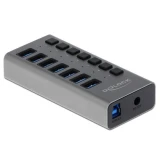 USB хъб Delock 7 x USB-A, 1 x USB-B, 5 Gbps, Превключвател, LED индикатор, Сив
