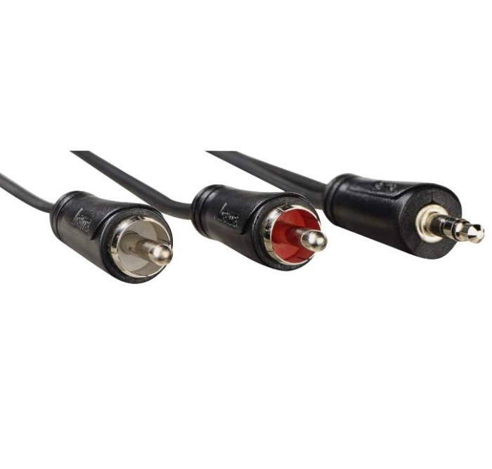 Аудио кабел HAMA, 3.5 mm жак мъжко - 2 x Чинч мъжко, 5м, Черен