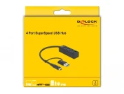 USB хъб Delock 63828, 3.2 Gen 1, 4 x USB-A, USB-C, USB-A конектор, Черен