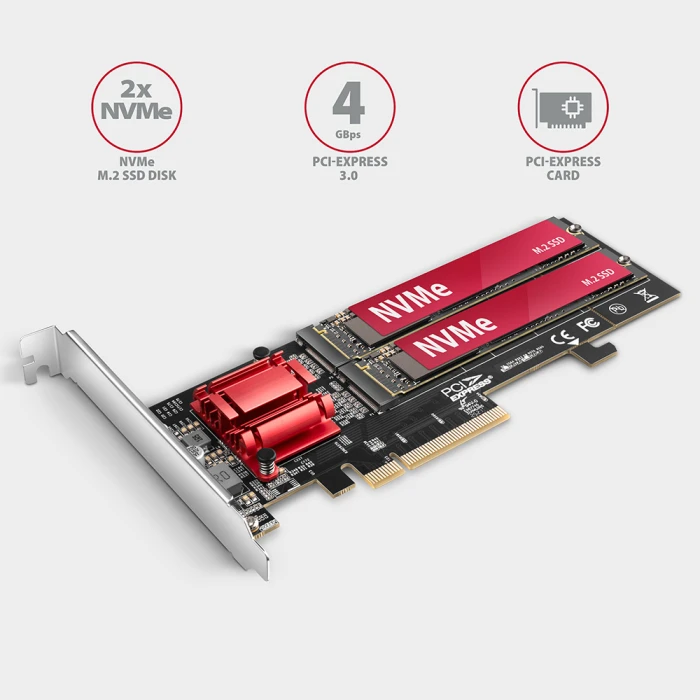 AXAGON PCIe 2 x NVMe M.2 controller