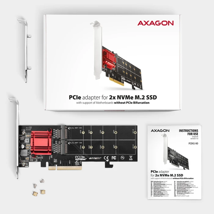 AXAGON PCIe 2 x NVMe M.2 controller