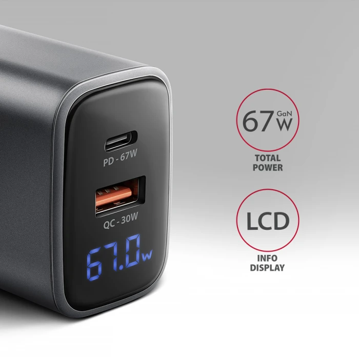 AXAGON PD3.0 & QC4+ LCD display 67W